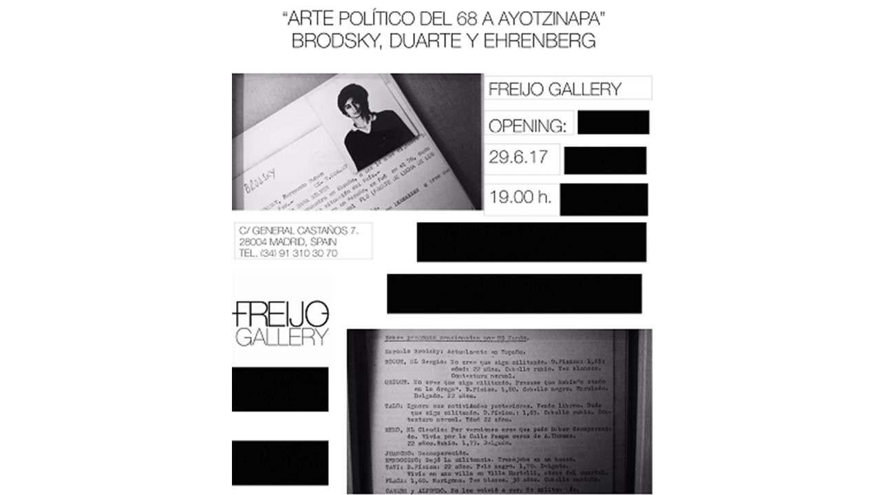 Invitation to the opening of the exhibition "Political art. From 68 to Ayotzinapa"at Freijo Gallery, 2015.
