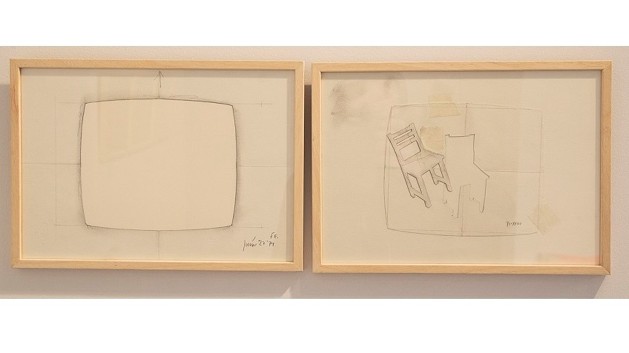 Felipe Ehrenberg. "Reflejos", 1974. Serie de 7 dibujos a lápiz, usando plantillas, sobre Canson . 21 x 29,8 cm cada uno. "Espejulacciones" en Galería Freijo, 2018.