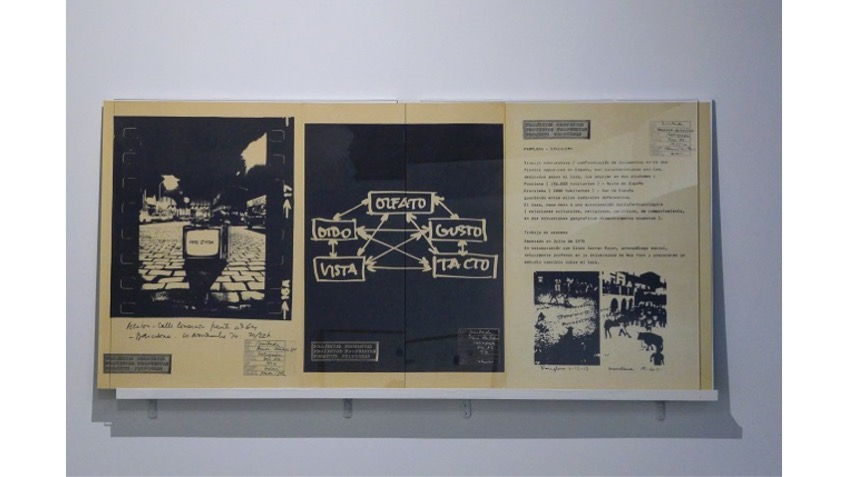 Antoni Muntadas, "Acción Comercio 64", 1974, "5 sentidos", 1972, and "Pamplona-Grazalema", 1975.