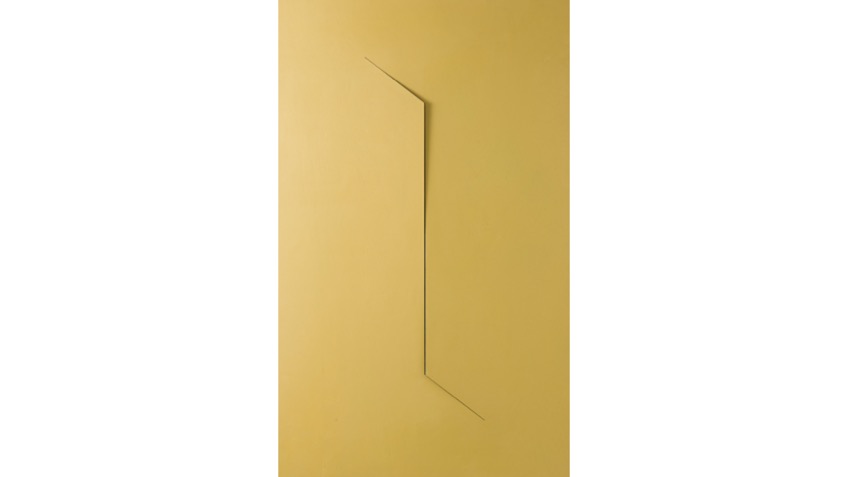"S/T", 2022. Lámina de madera cortada a láser, tensada y pintada. 96,5 x 60 cm.