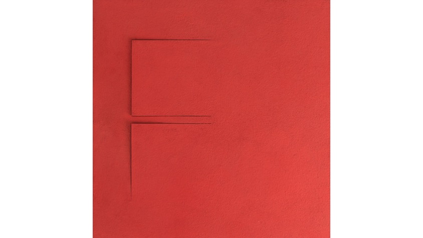 Letter F, "Alphabet", 2021. Laser-cut plywood sheet, stretched and oil-painted. 39,3 x 39,3 cm