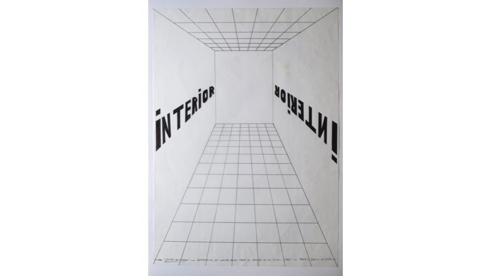 "LÍMITES DE TIEMPO", 1988. Site-specific project for the Mercat de les Flors. 1 drawing of the interior of the container (46 x 65 cm.).  Estrany-de la Mota and Freijo Gallery.