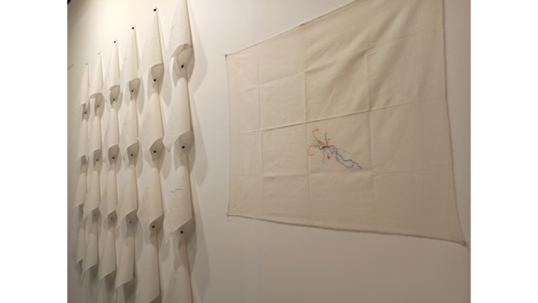 G. Arizpe. "Migratory Traces", 2019.  25 pieces installation.